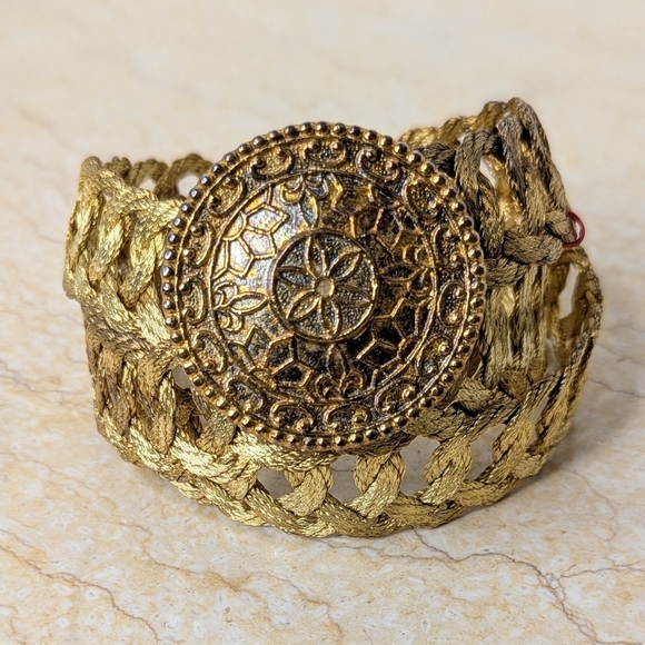 Vintage Accessories - Vintage Grecian 18k Gold Plated Woven Wire Handmade Belt & Buckle